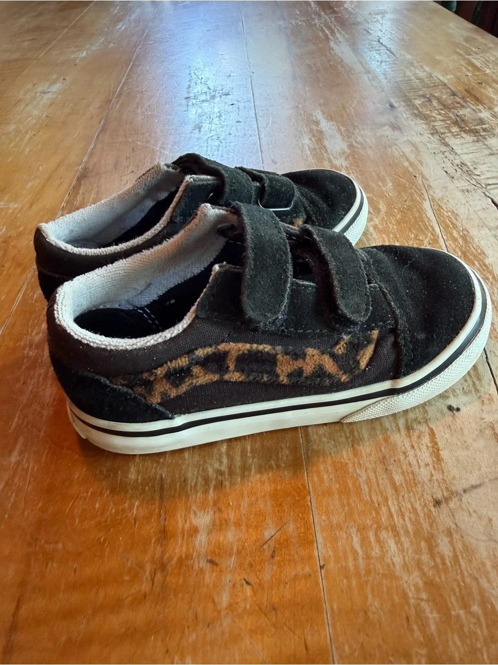 Vans Kids Black Sneakers with Leopard Accent